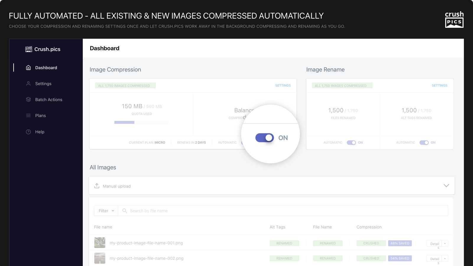 fully automated - all existing and new images compressed autom.