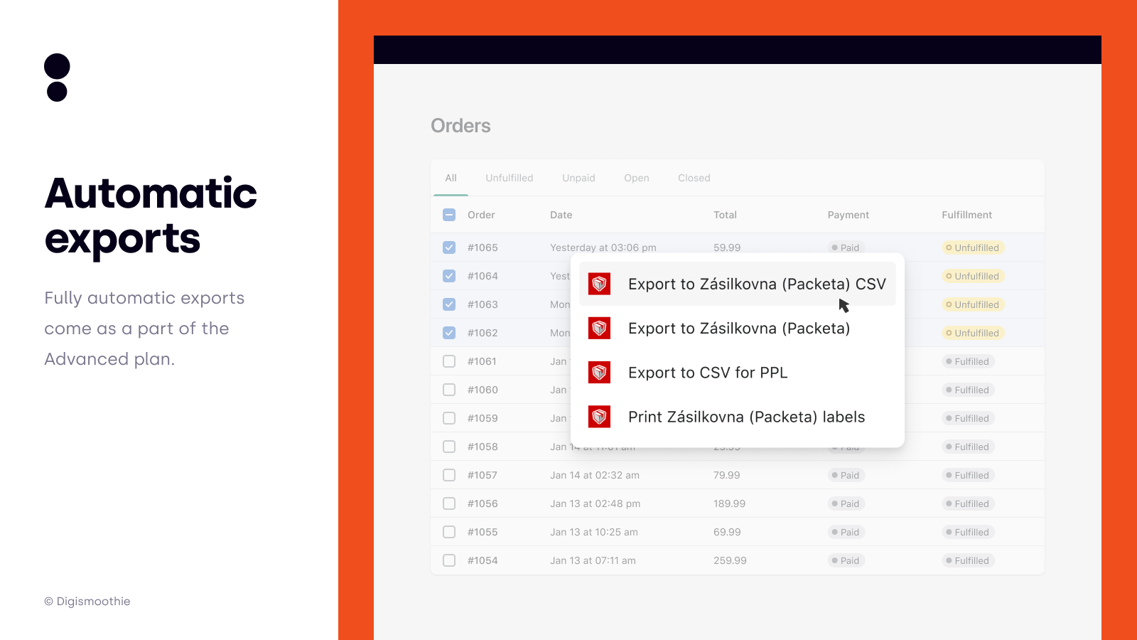 Fully automatic export and import from Shopify to Packeta