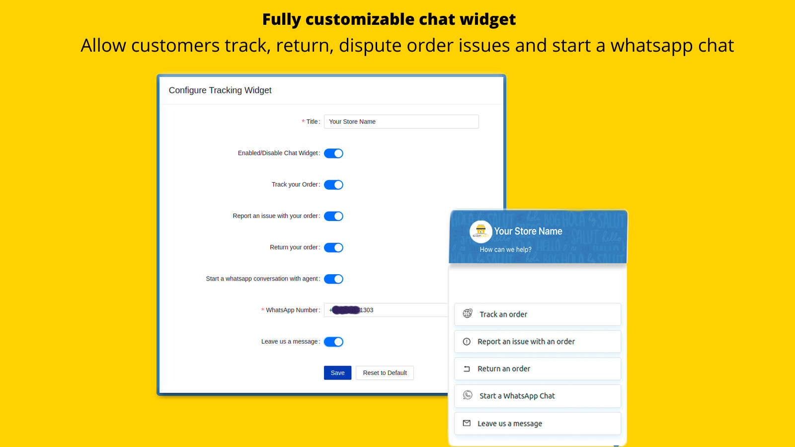 Fully customizable chatbot including whatsapp chat