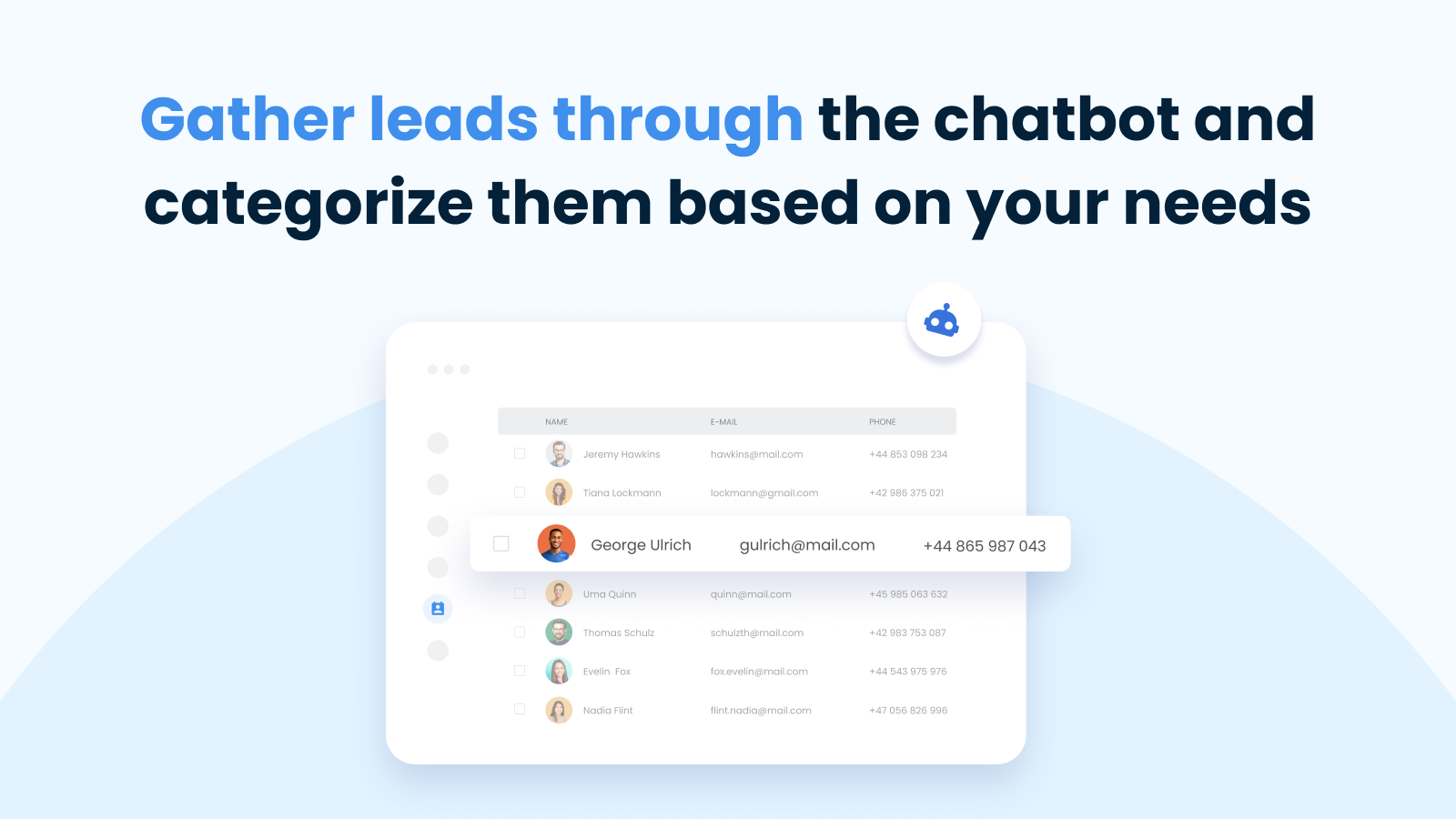 Gather leads through the chatbot and boost your sales.
