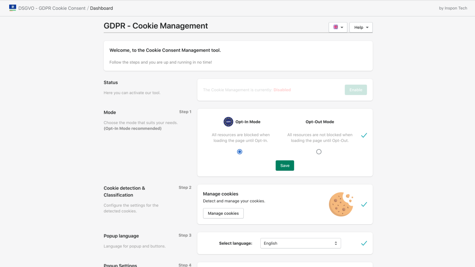 GDPR Cookie Consent Tool Dashboard