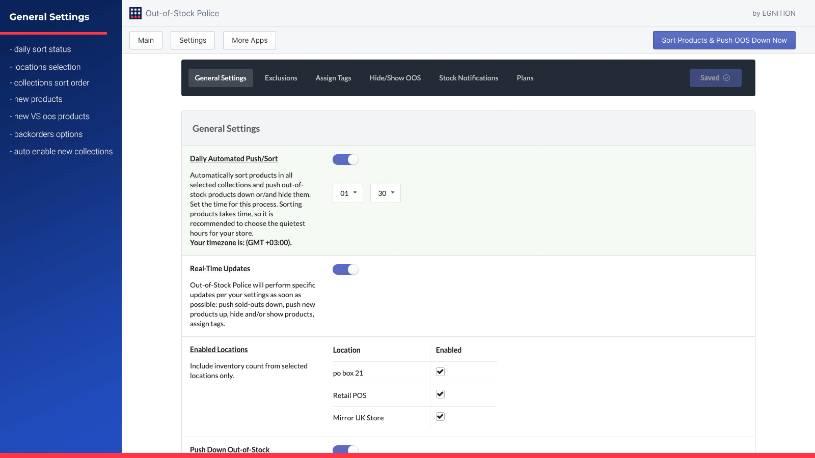 General Settings to push sold-out products down automatically