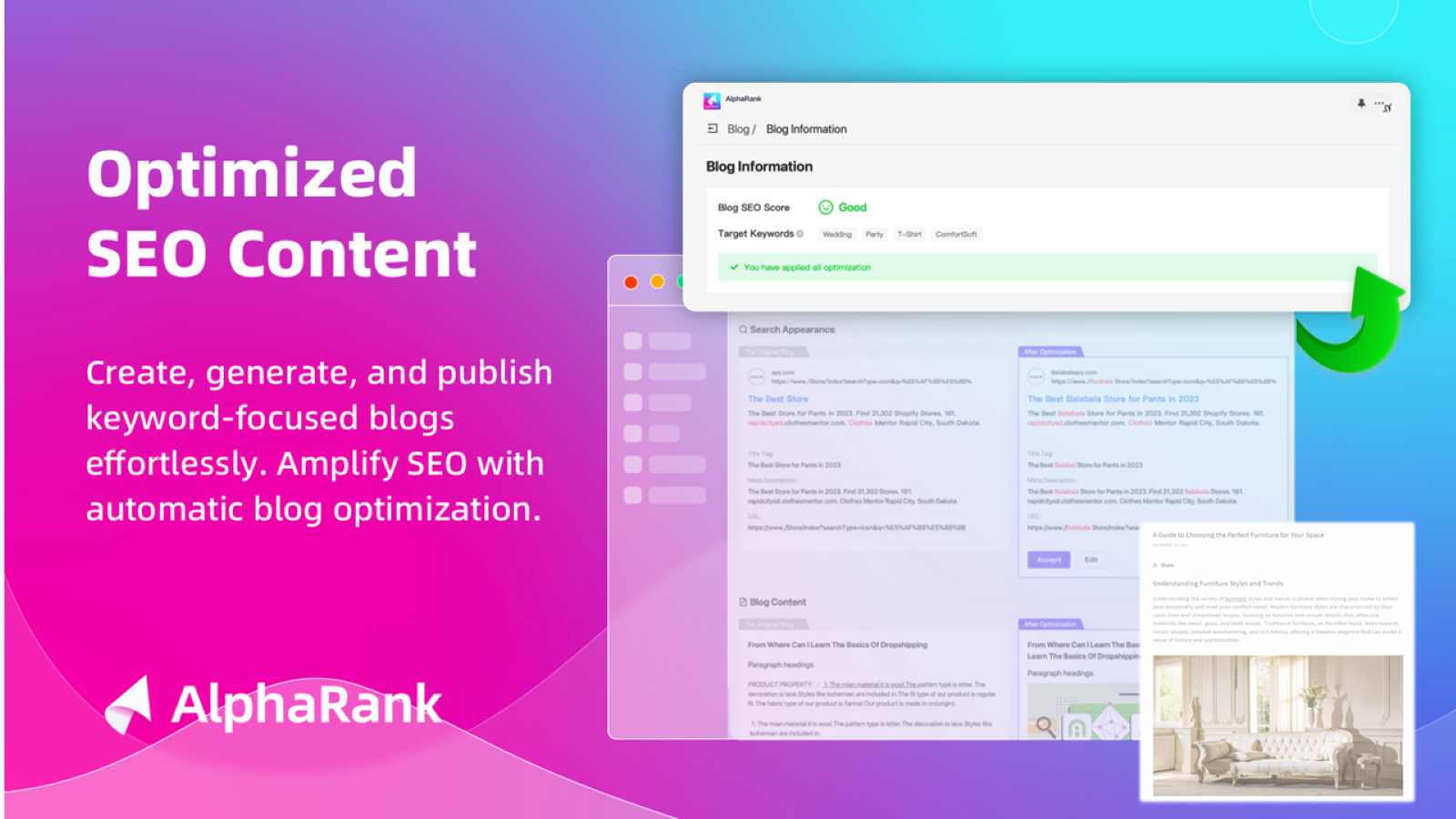 Generate and optimize SEO original content, e.g. blogs.