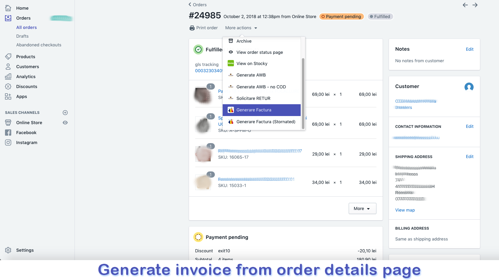 Generate invoice from order details page