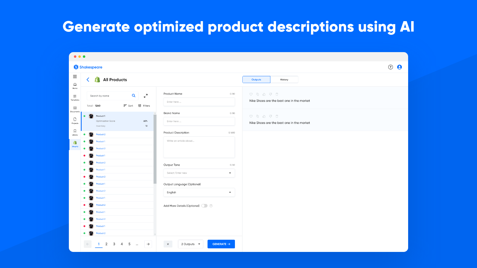Generate optimized product descriptions using AI