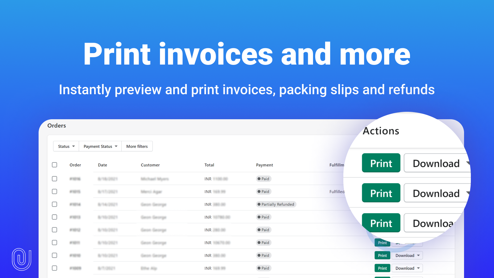 Generate orders and bulk print invoices, packing slips, drafts