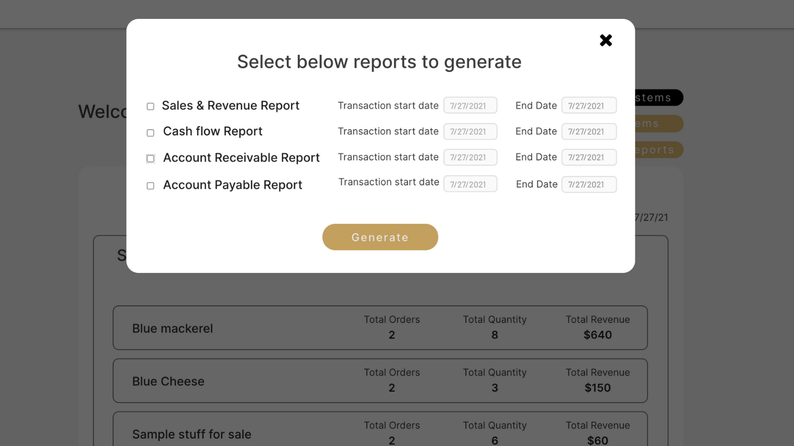 Generate Reports page