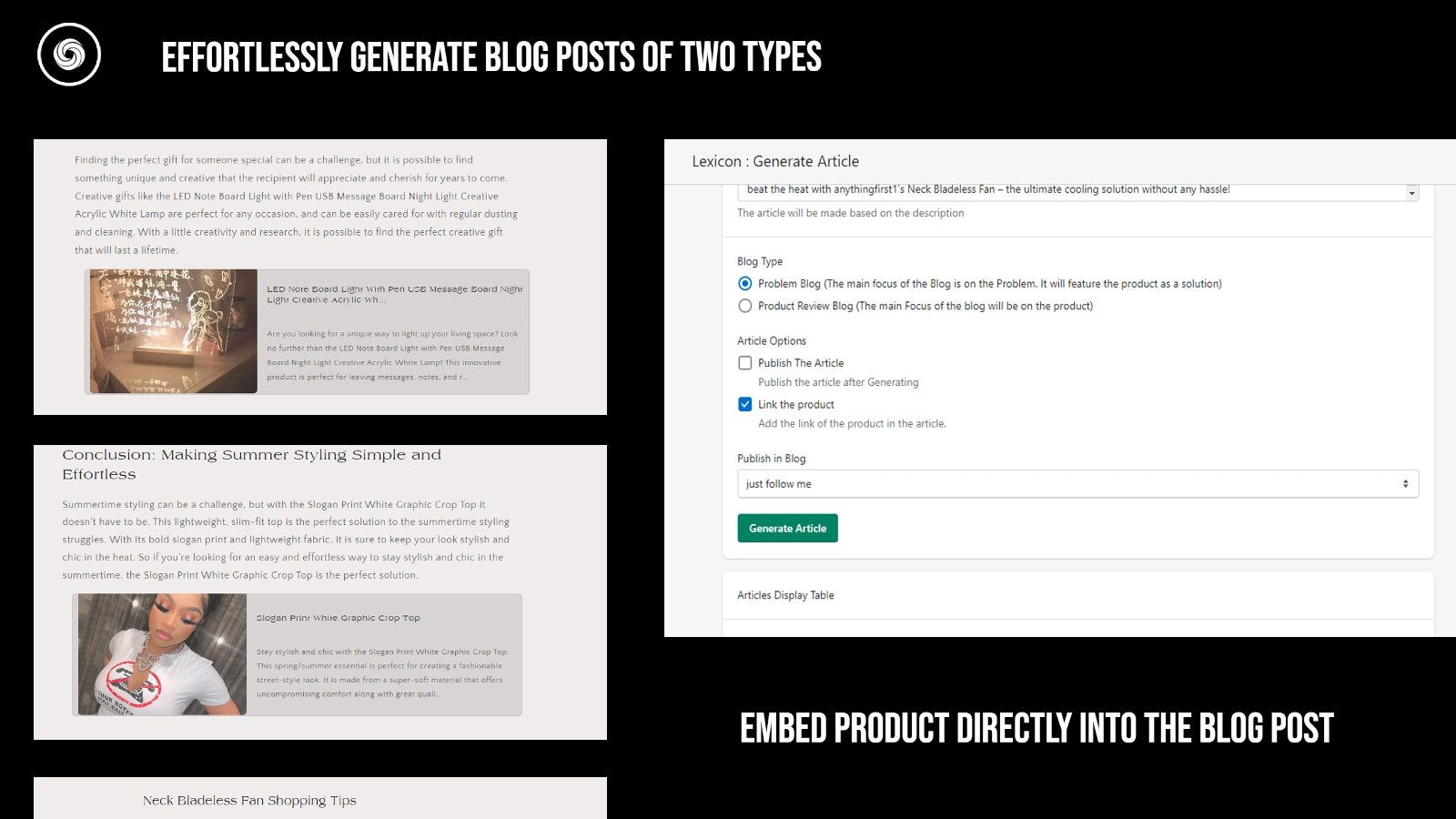 Generate SEO optimized Product Blog Posts to boost Sales