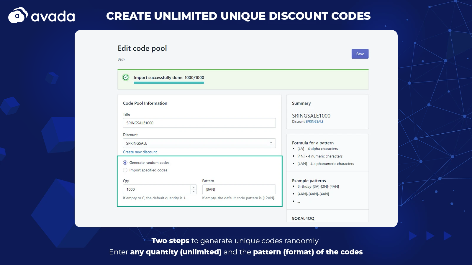 Generate unique discount codes