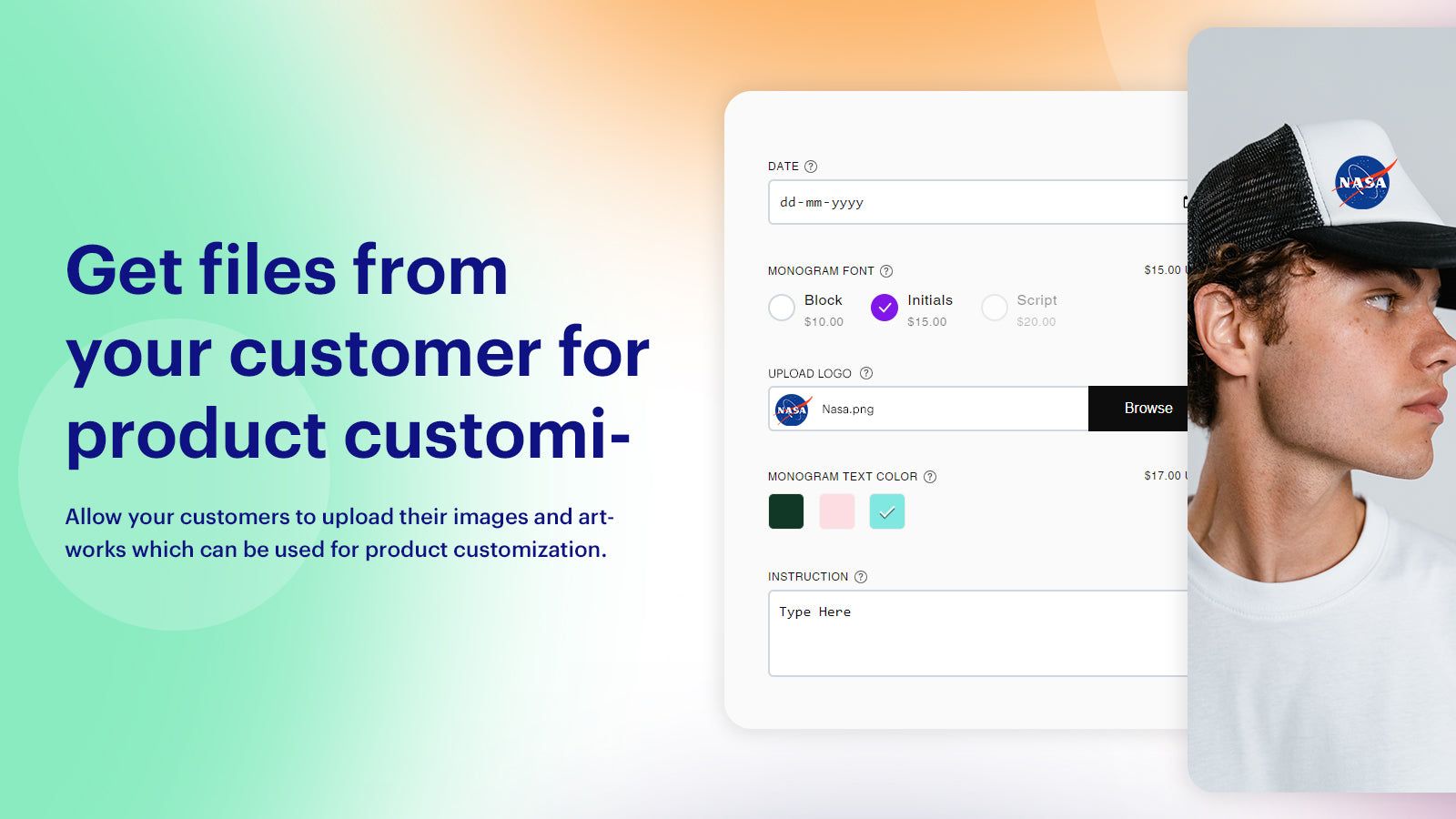 Get files from your customer for product customization