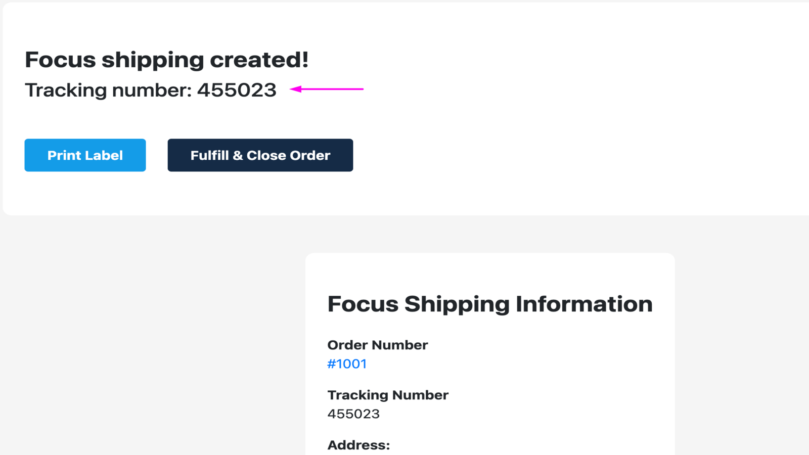 Get Focus shipments tracking number information