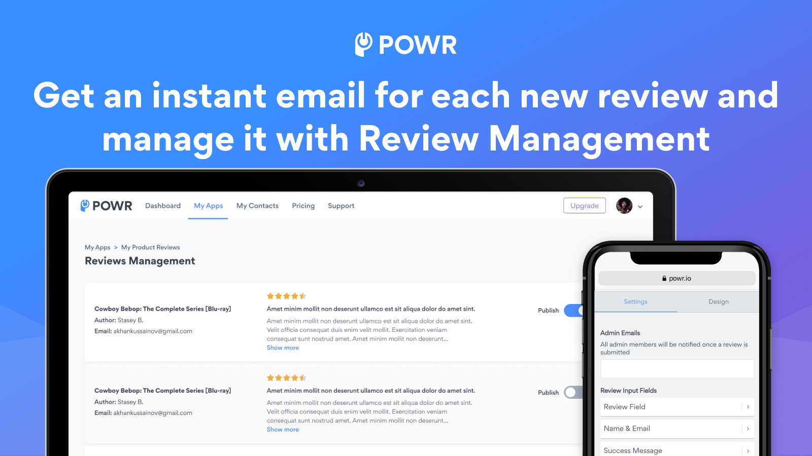 Get instant email notifications for each new review.