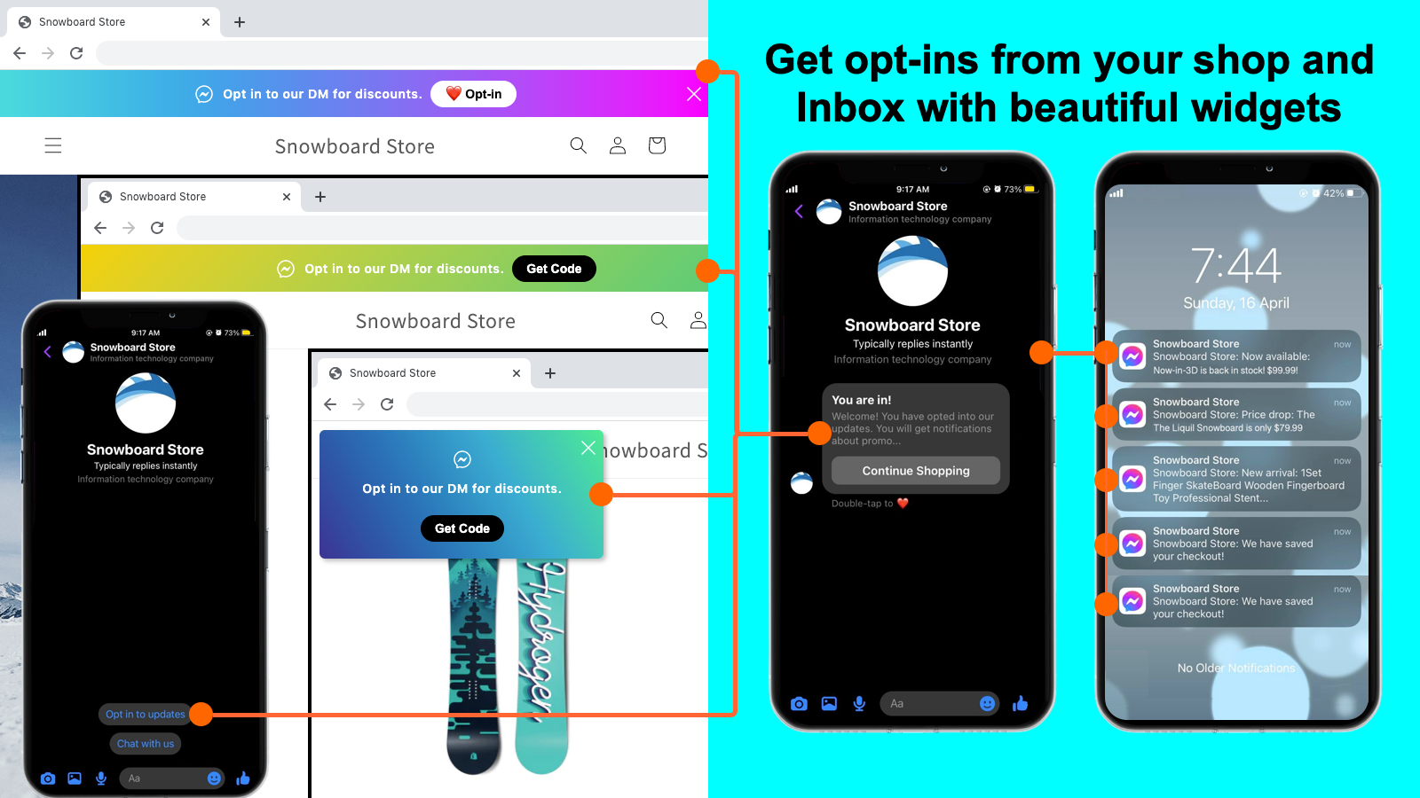 Get opt-ins from your shop and Inbox with beautiful widgets