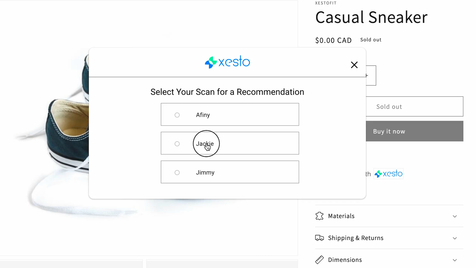 Get sizing recommendations from your Xesto account