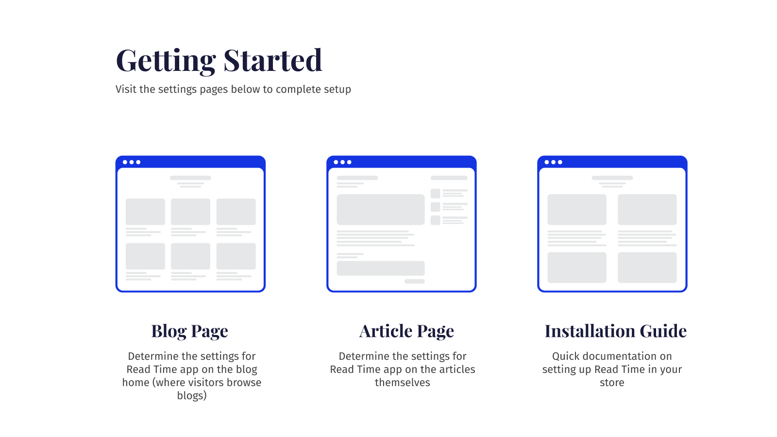 Getting started page for read time app