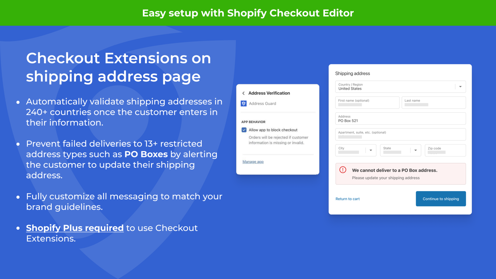 Global address verification with checkout UI extensions