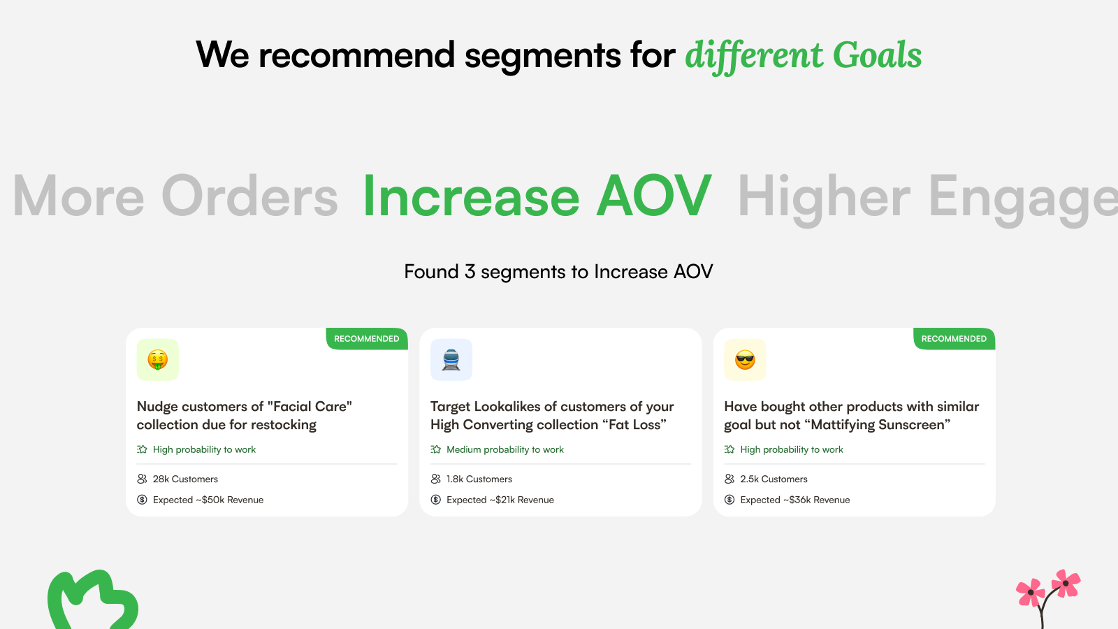Goal-wise Segment Recommendations