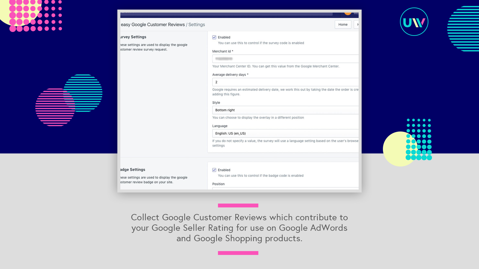 Google Customer Reviews Setup page
