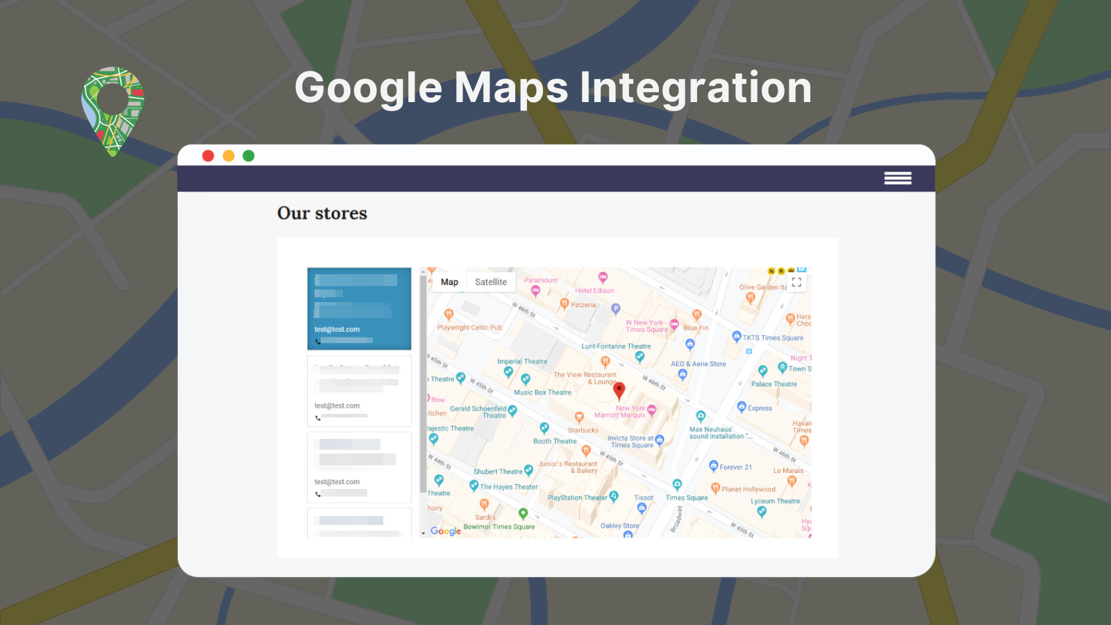 Google maps integration with pins & information popups