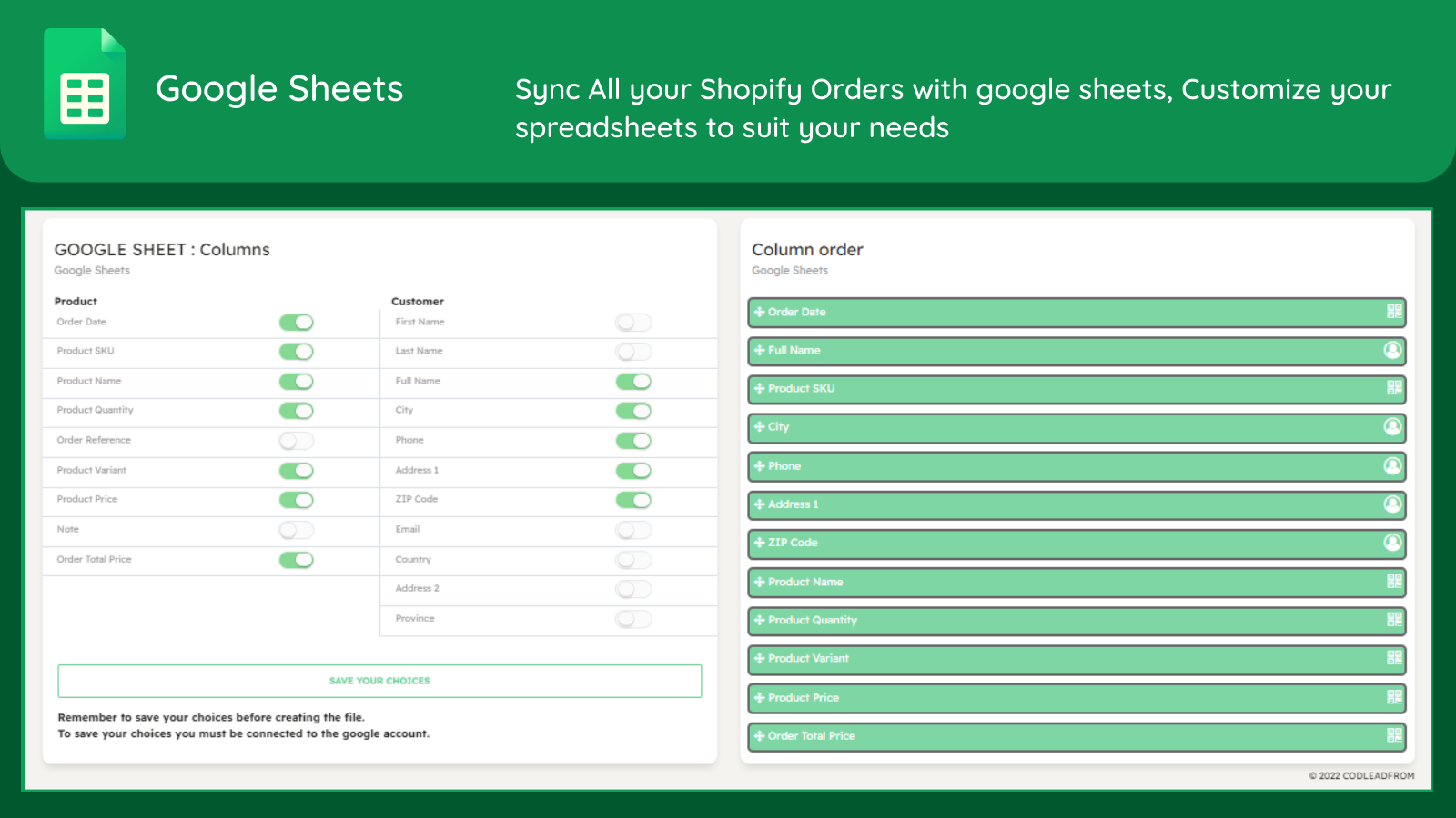 Google Sheets To Shopify Configuration Codleadform app