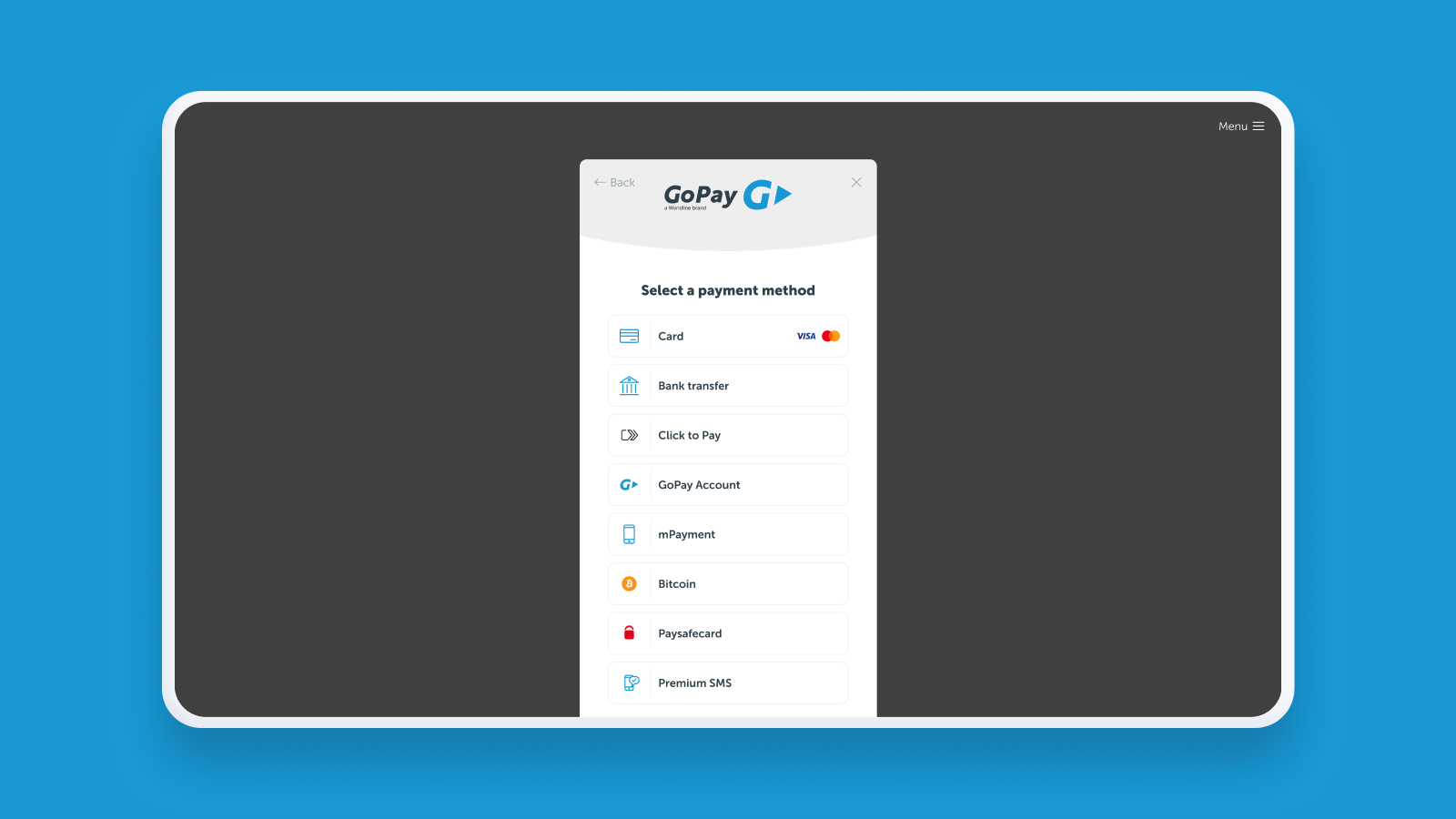 GoPay desktop payment methods