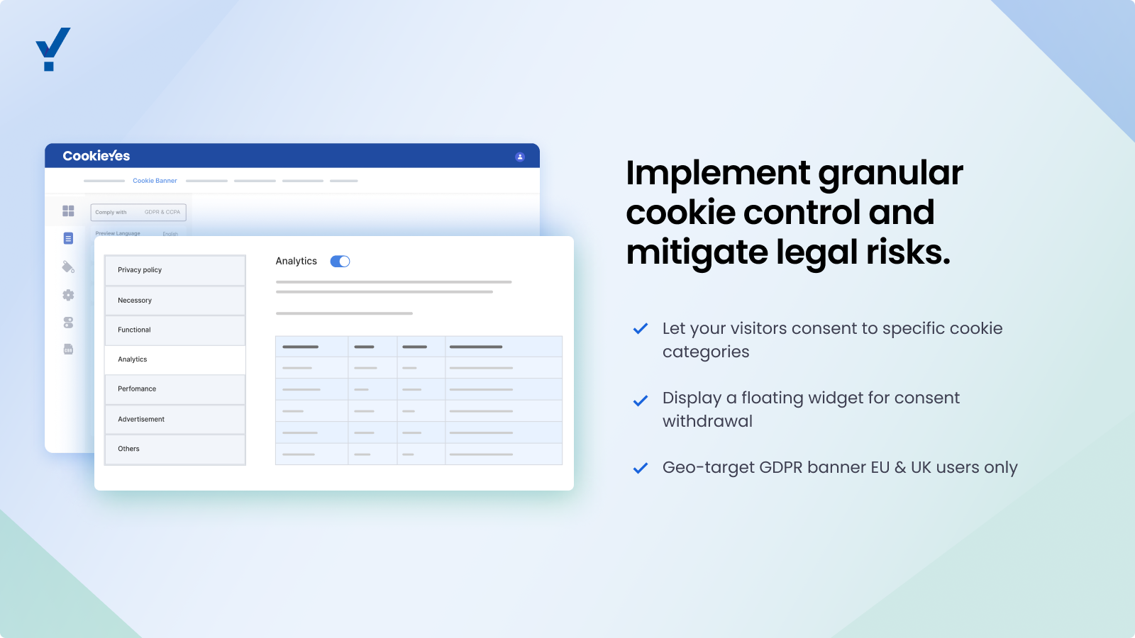 granular options on cookieyes cookie consent banner