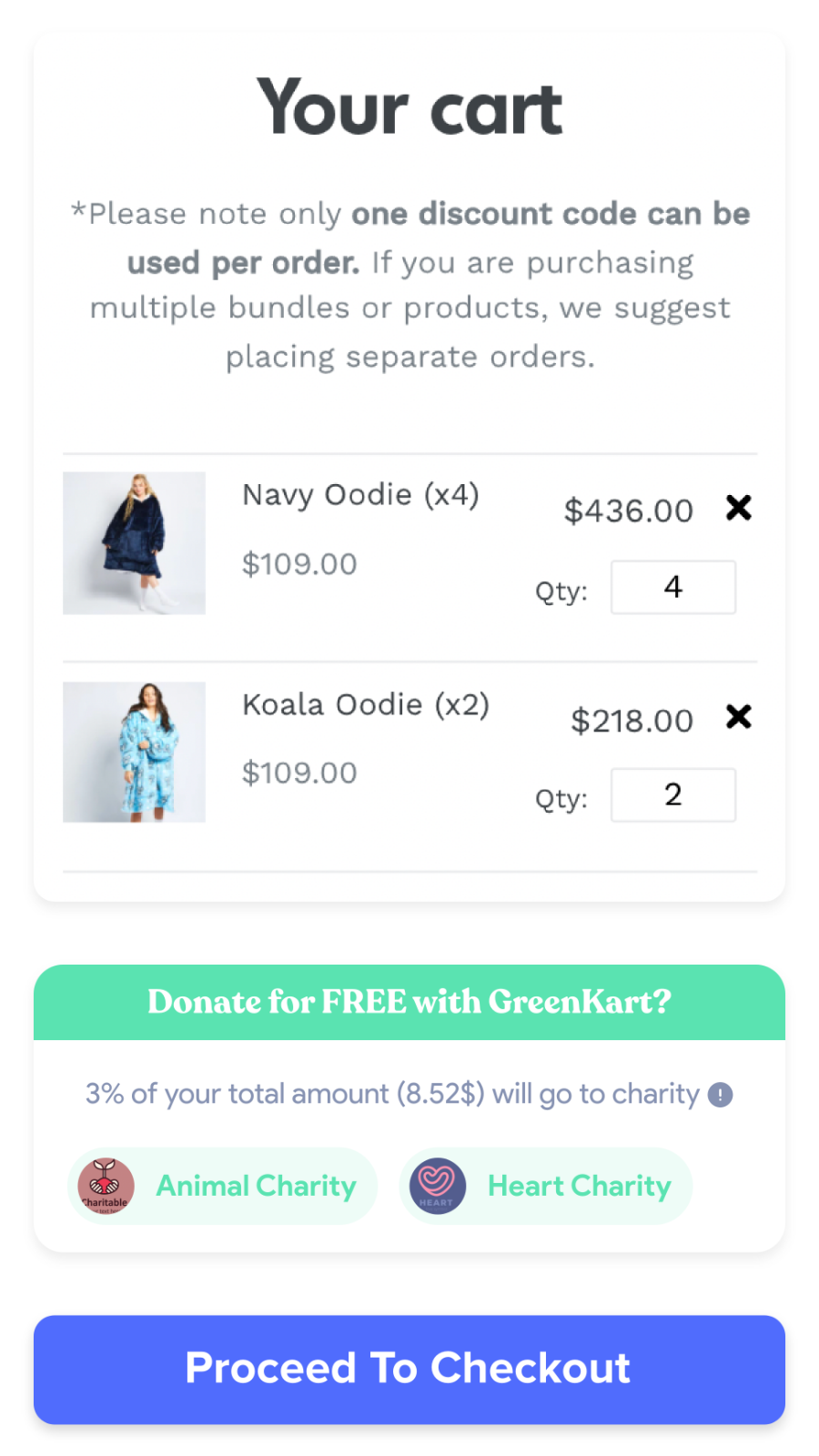 Greenkart donation functionality in checkout