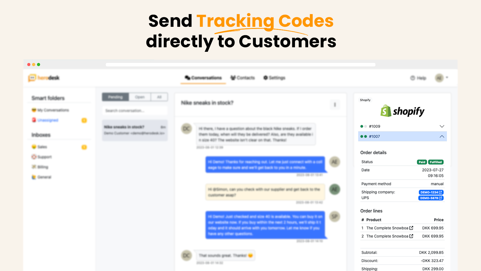 Have tracking links inside Herodesk, including links to Shopify