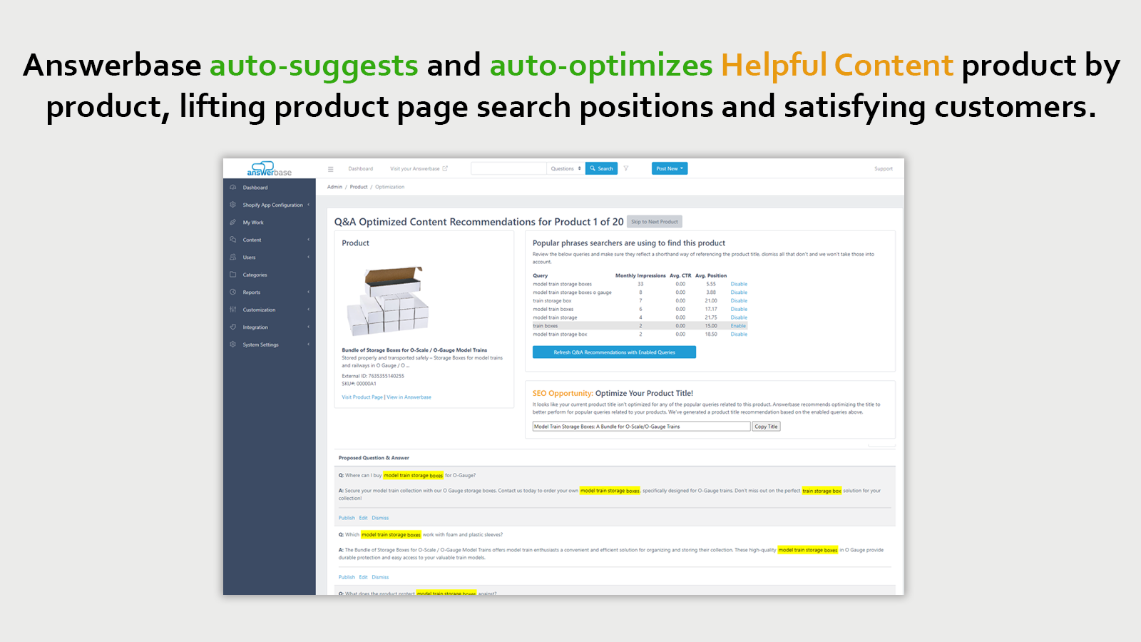 Helpful content feed product by product