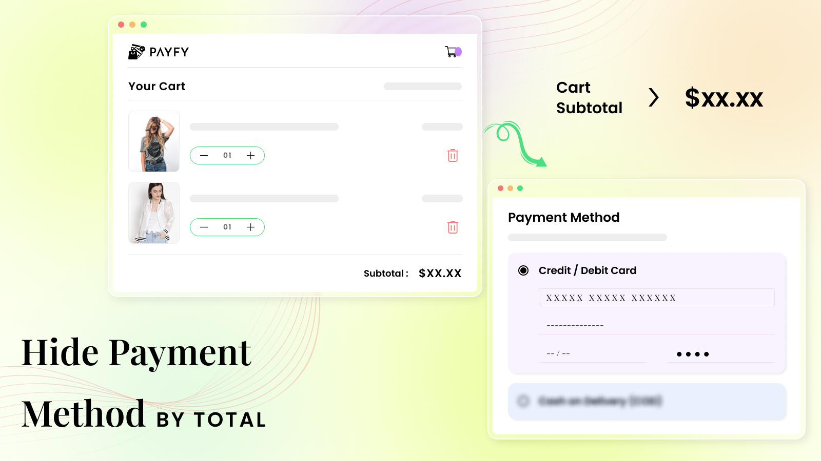 hide payment method by cart total