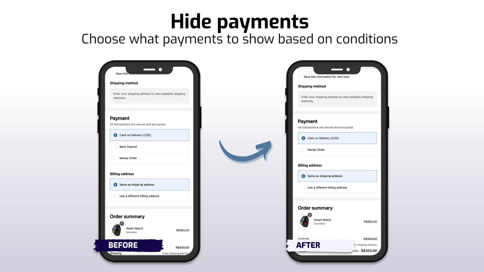 Hide payments based on conditions (mobile example)