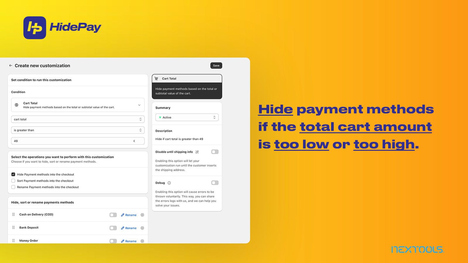 HidePay_Hide, Sort & rename payment_methods