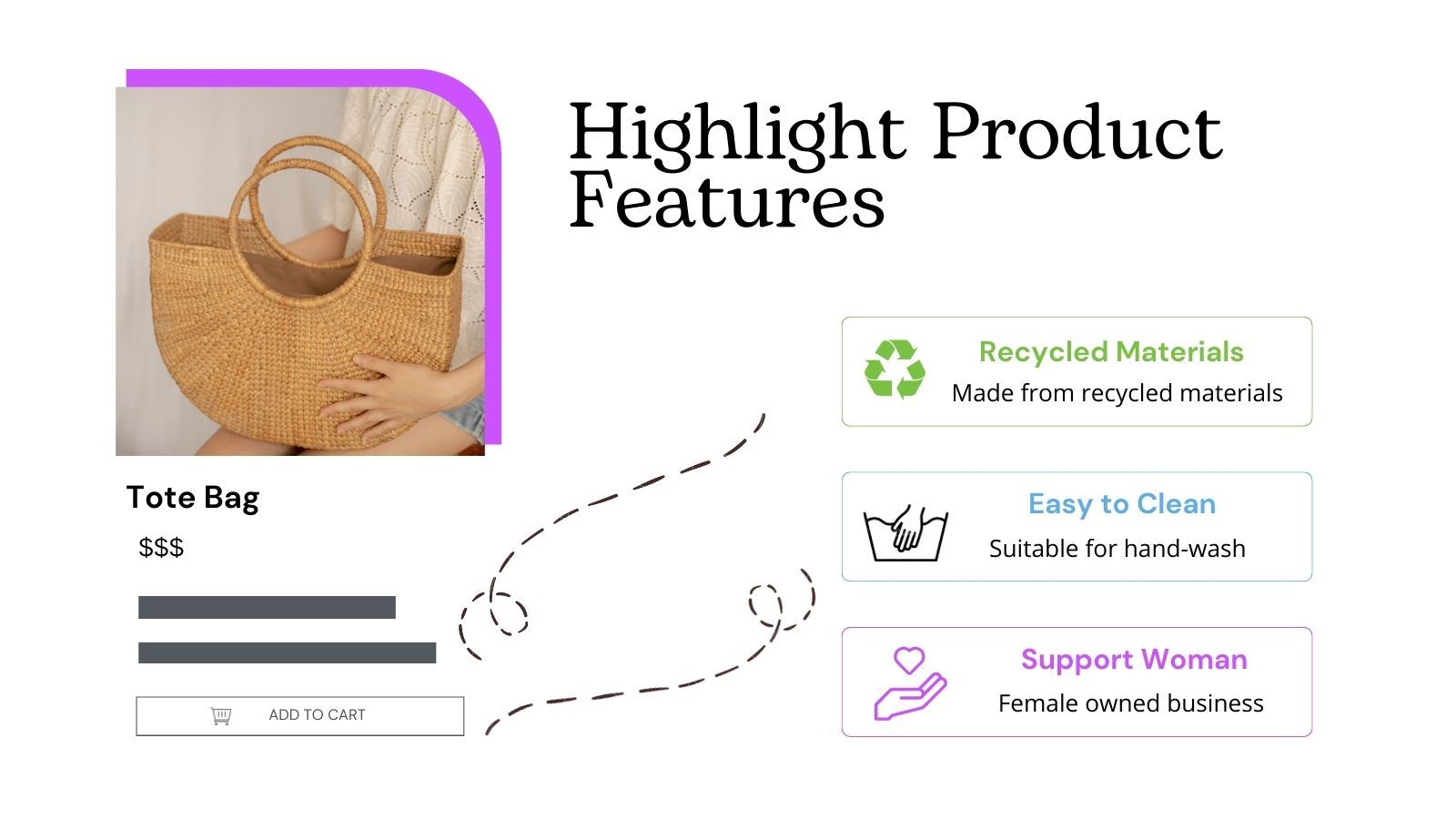 Highlight product features, descriptions reviews attributes