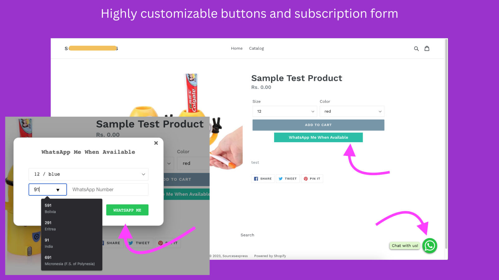 Highly customizable buttons and subscription form