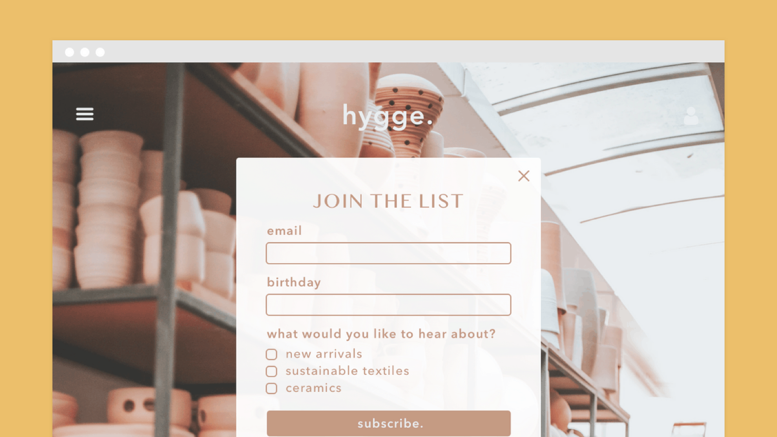 hive.co's popup form