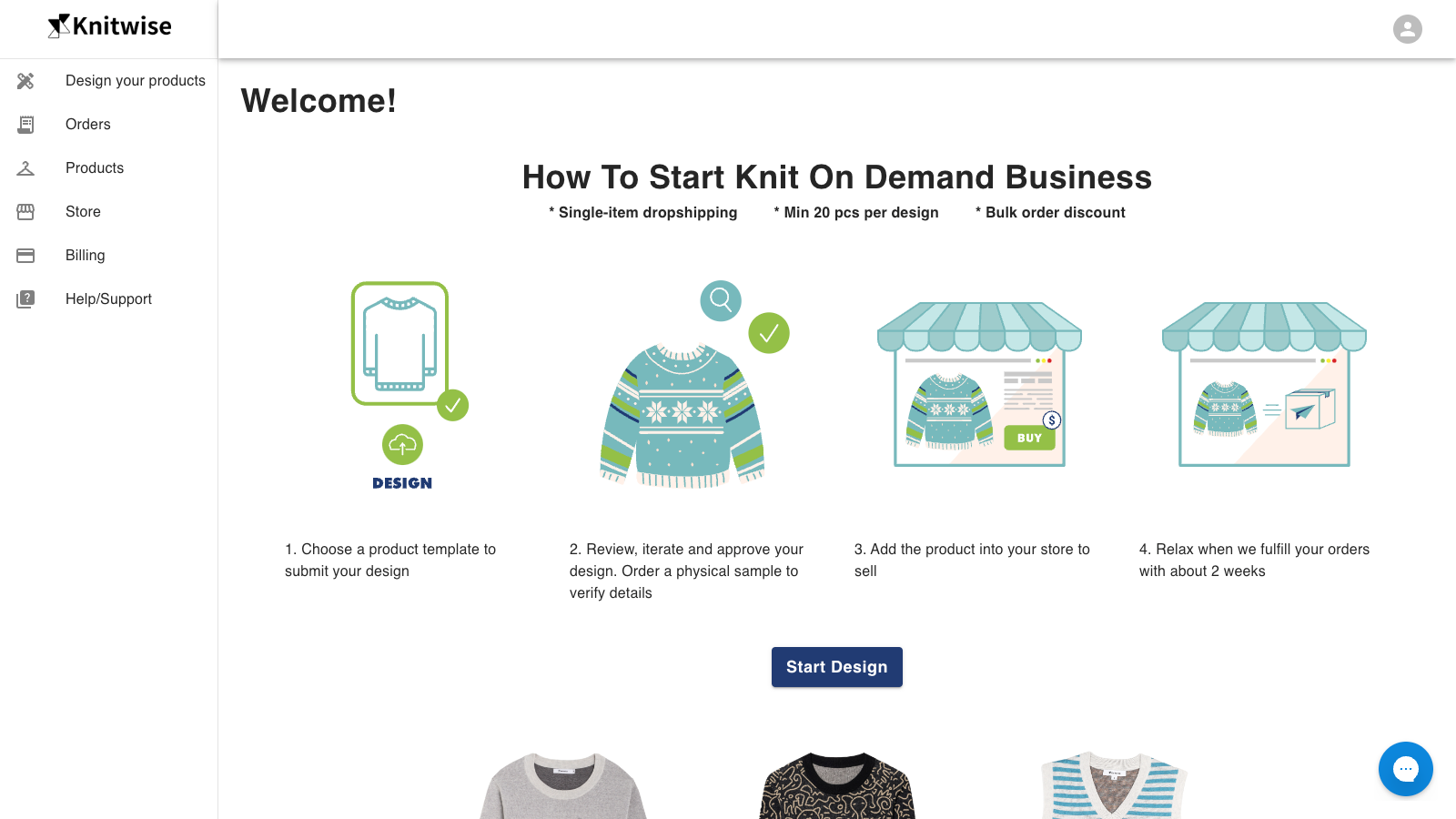 Home section-how to start custom knitwear with Knit On Demand