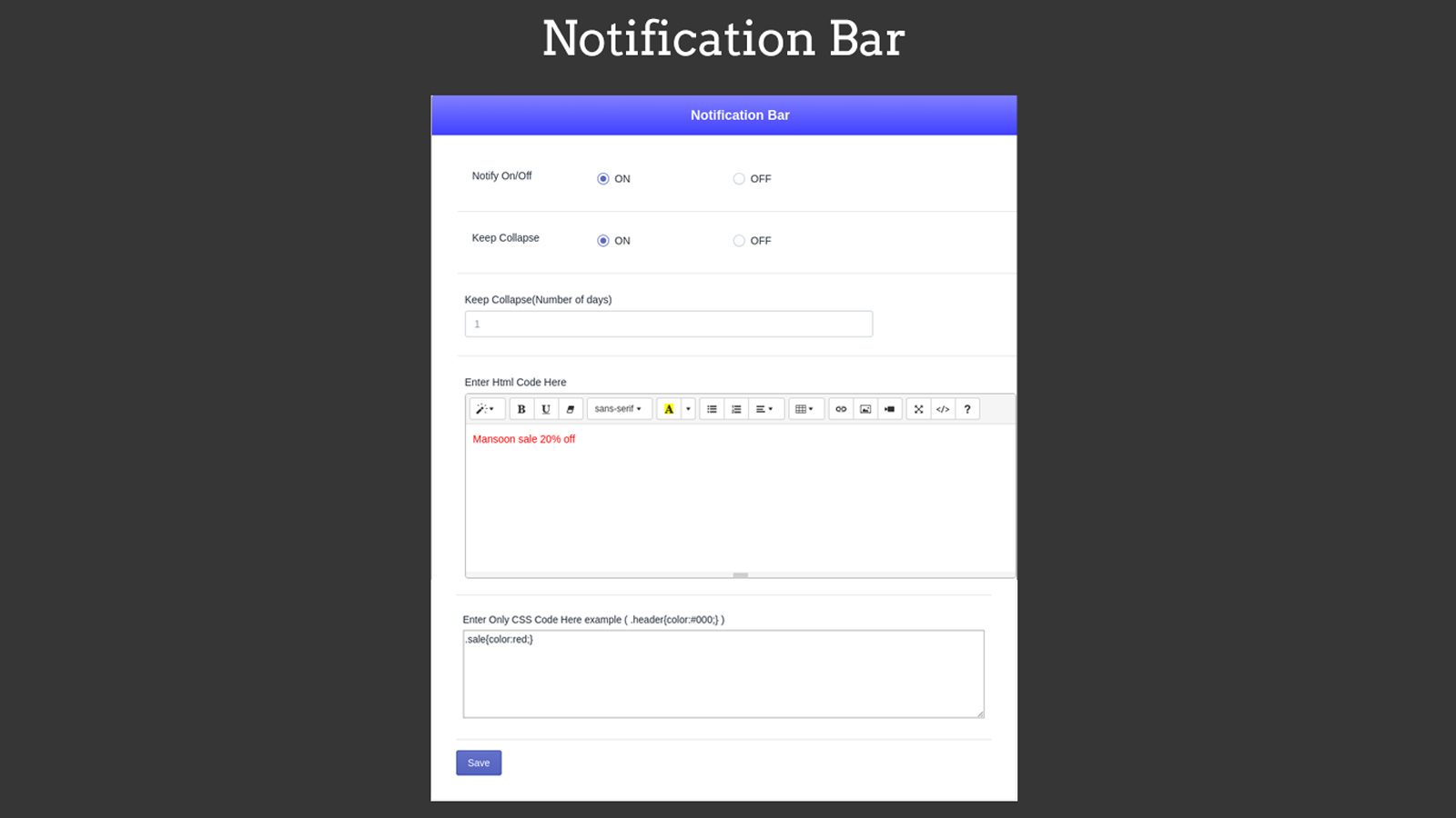 html notification bar backend