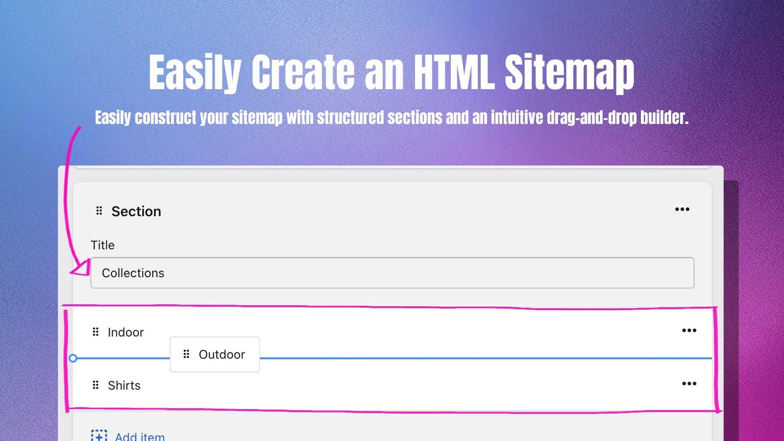 html sitemap drag-and-drop builder interface