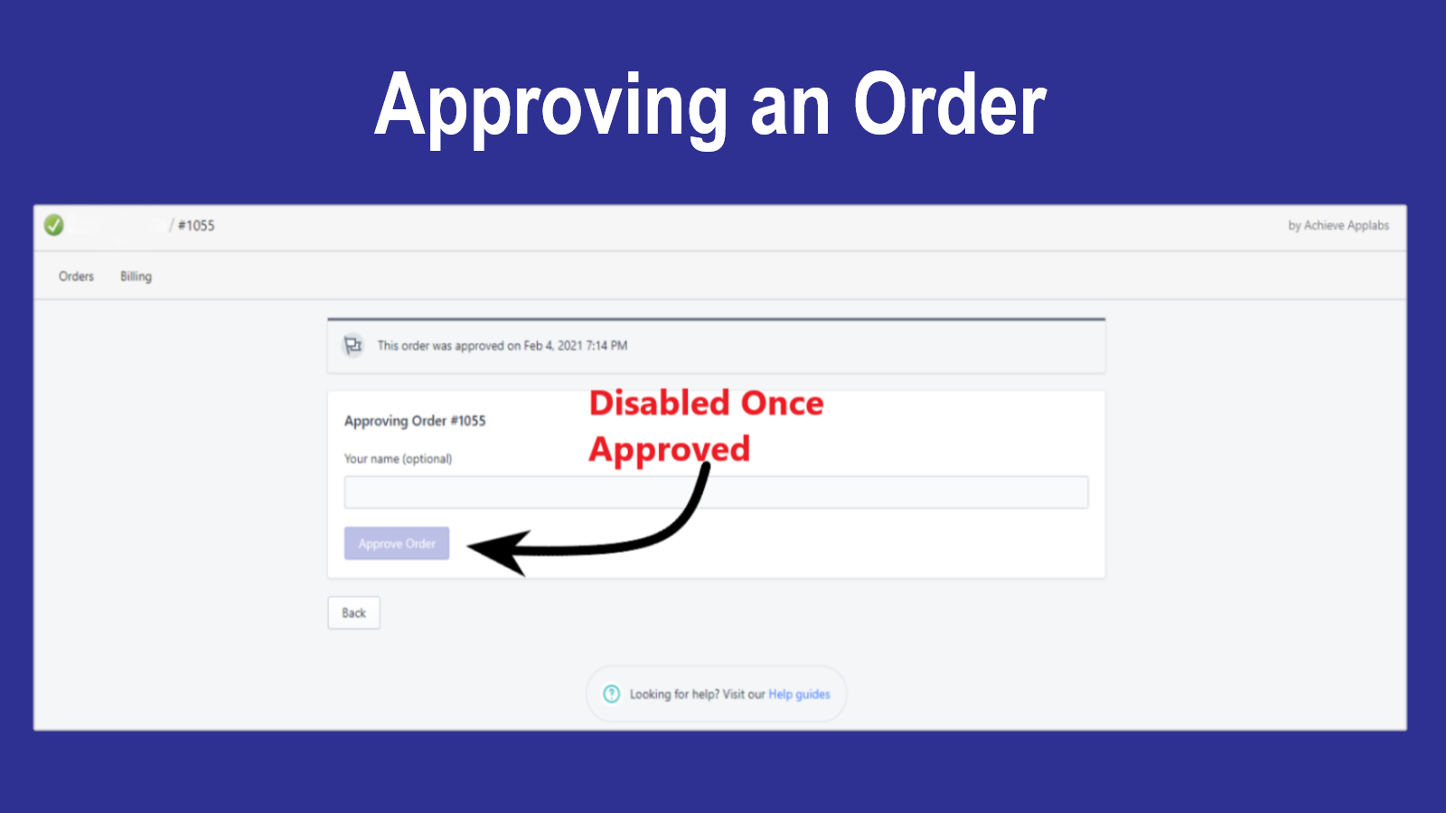 image of approving an order screen