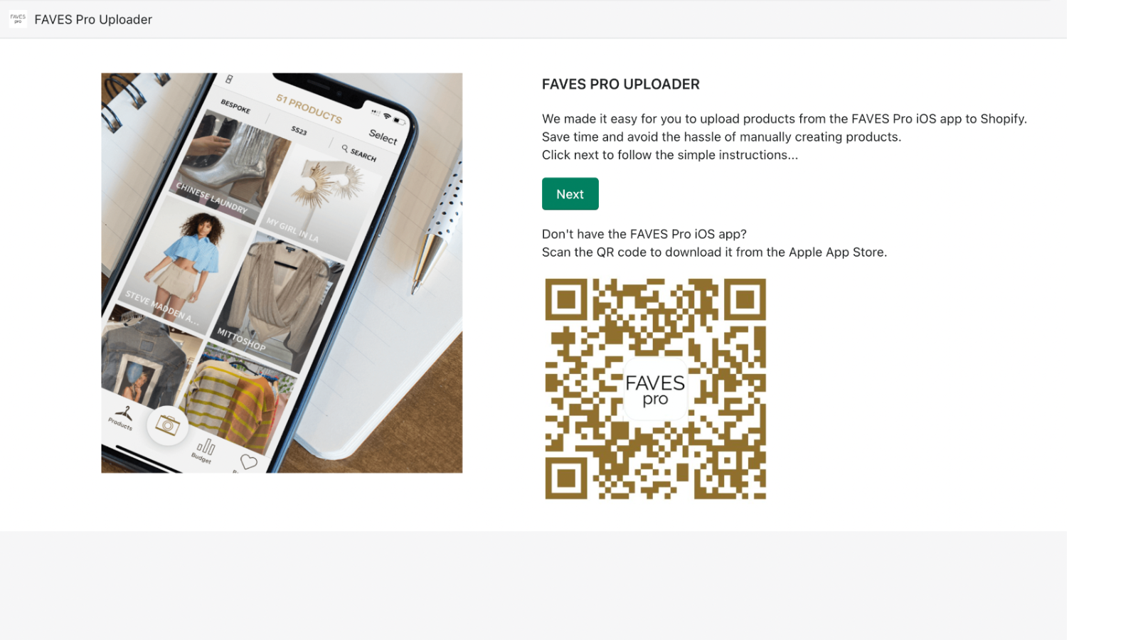 Image showing the FAVES Pro iOS app and a QR code