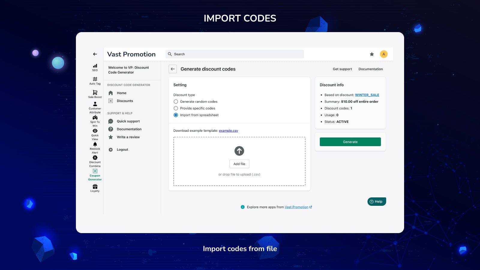 Import coupon codes from file