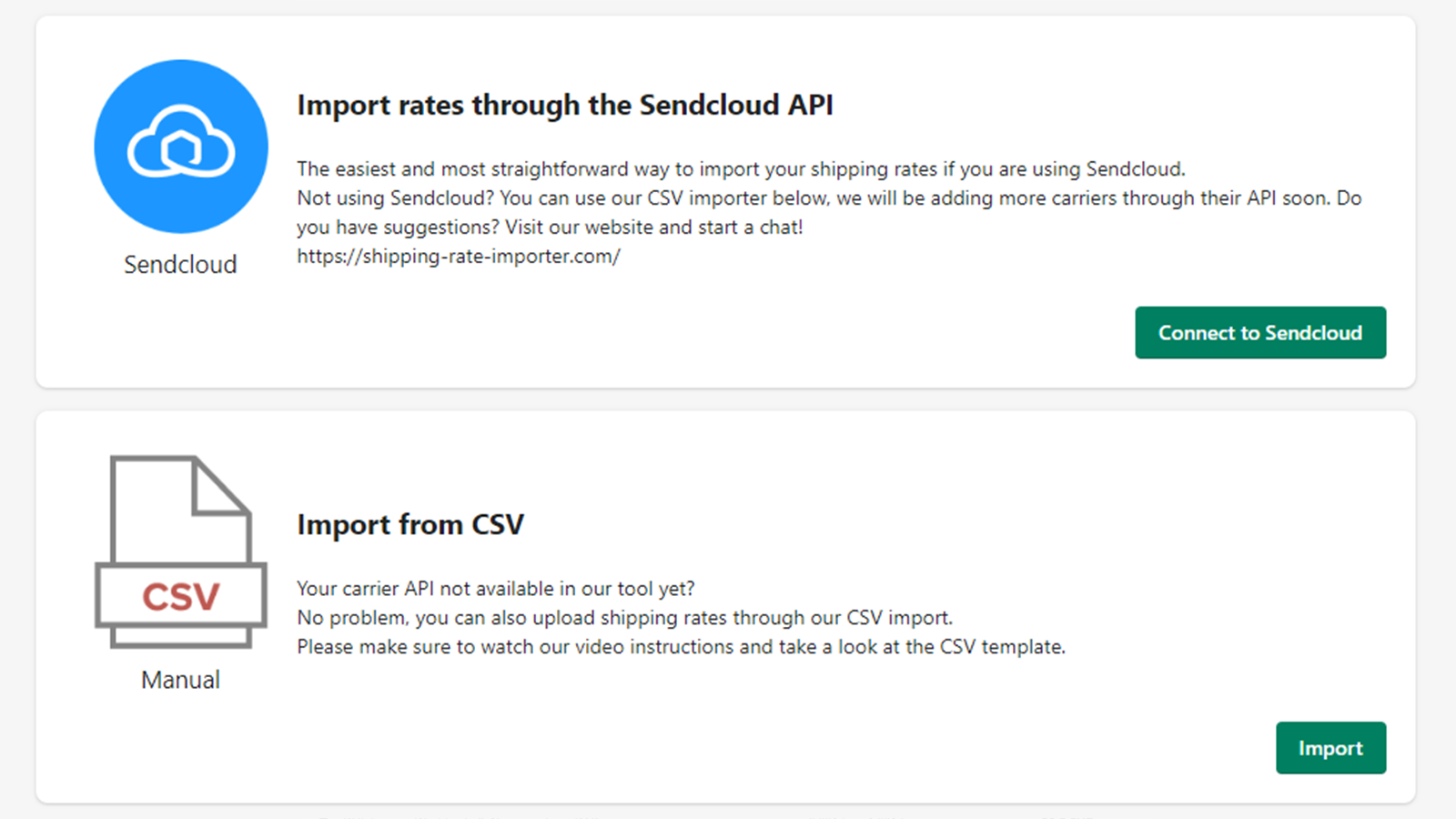 Import options, API or CSV