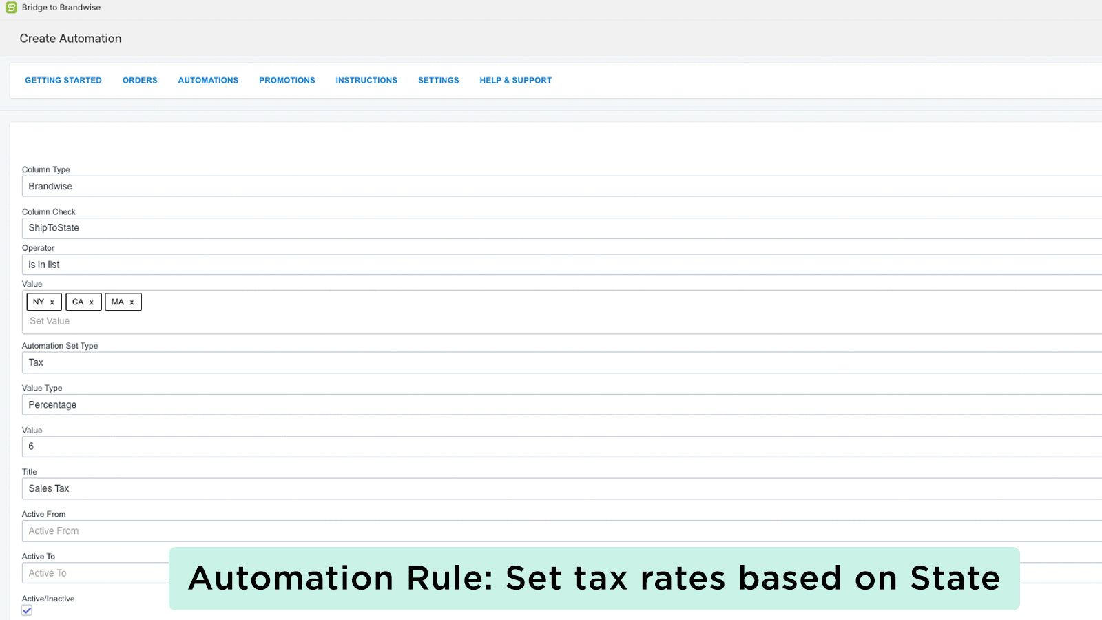 Import orders with tax rates based on brandwise file