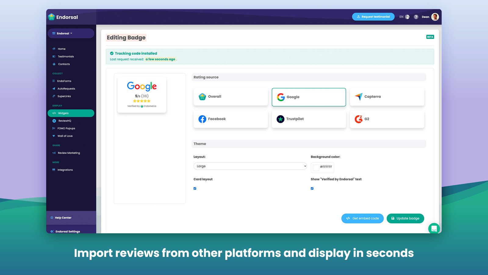 Import reviews from other platforms and display in seconds