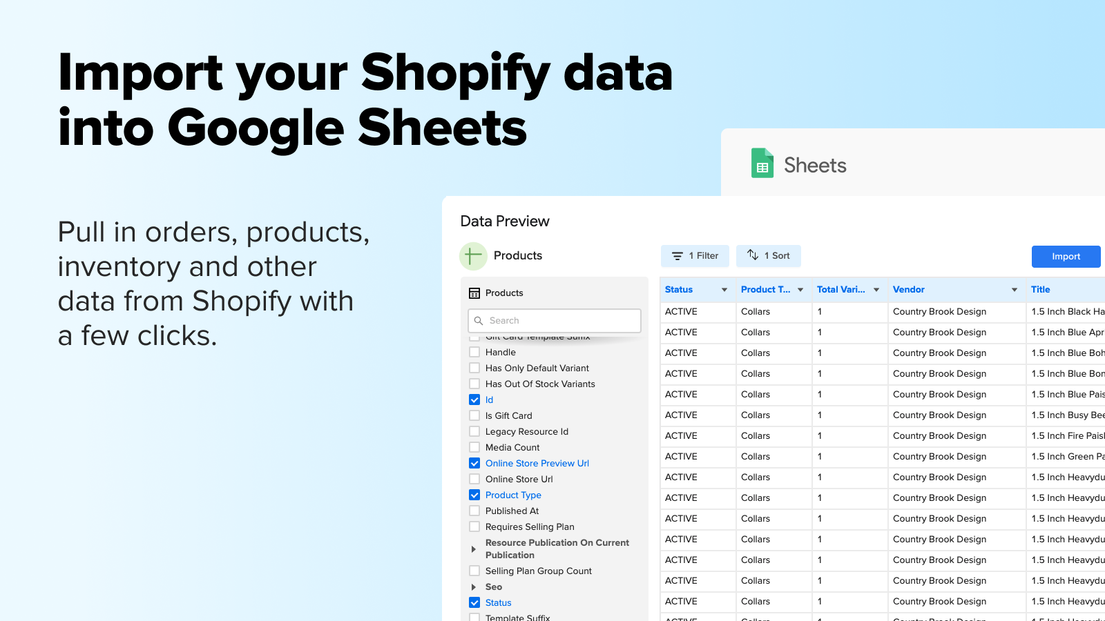 Import your Shopify data into Google Sheets