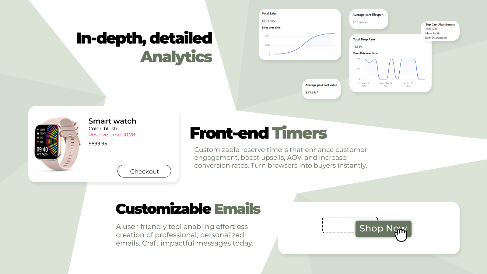 In-Depth Analytics, Front-End Timers, and Customizable Emails