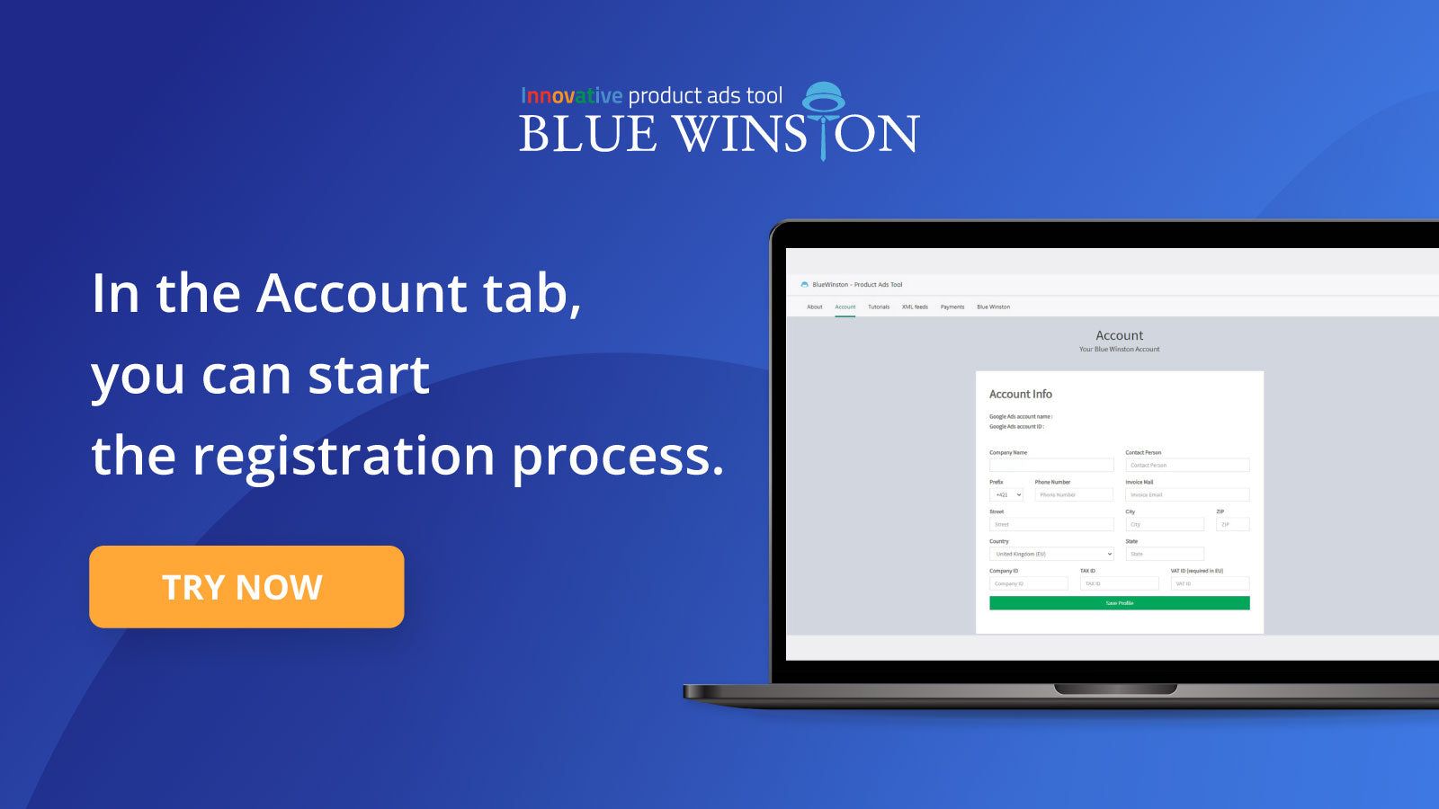 In the Account tab, you can start the registration process