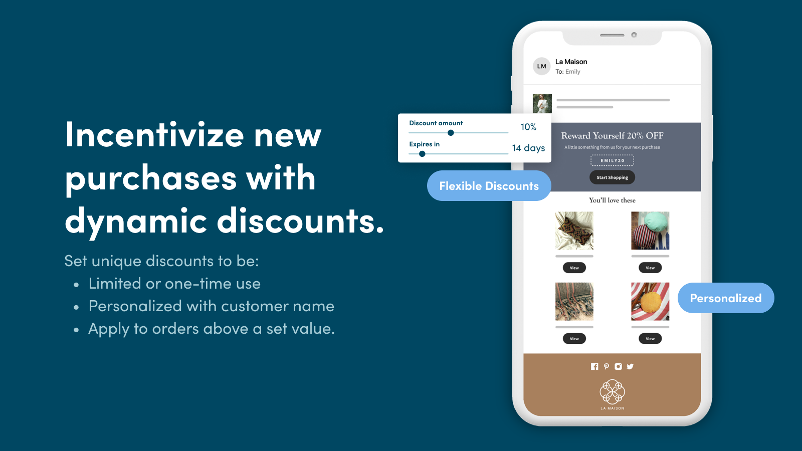 Incentivize new purchases with dynamic discounts.