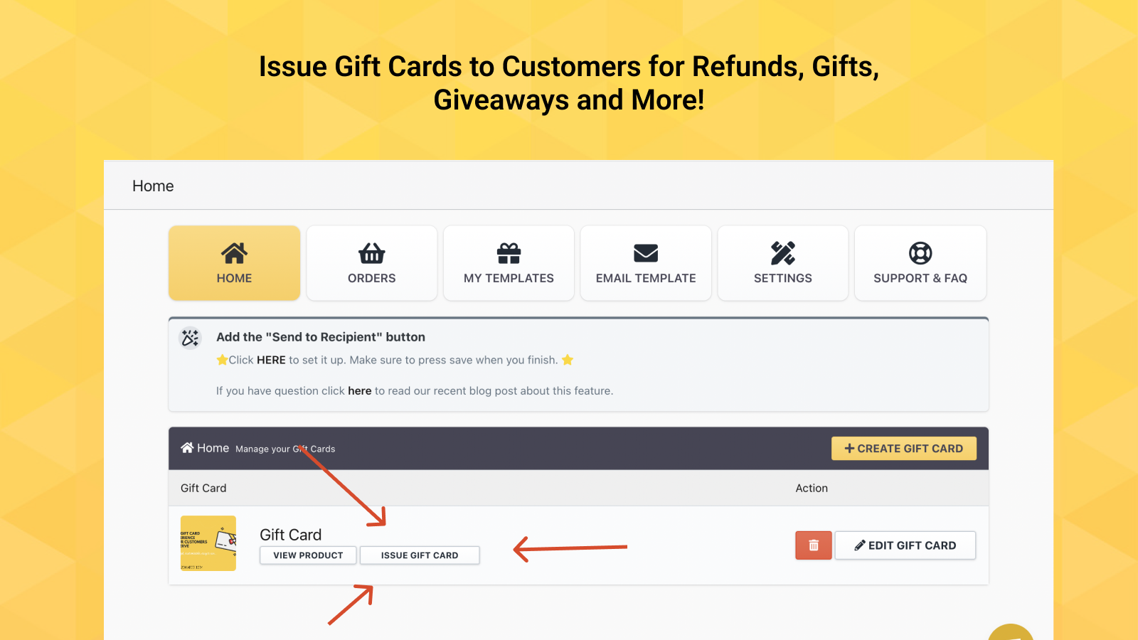Incentivize your customers by easily sending gift cards to them