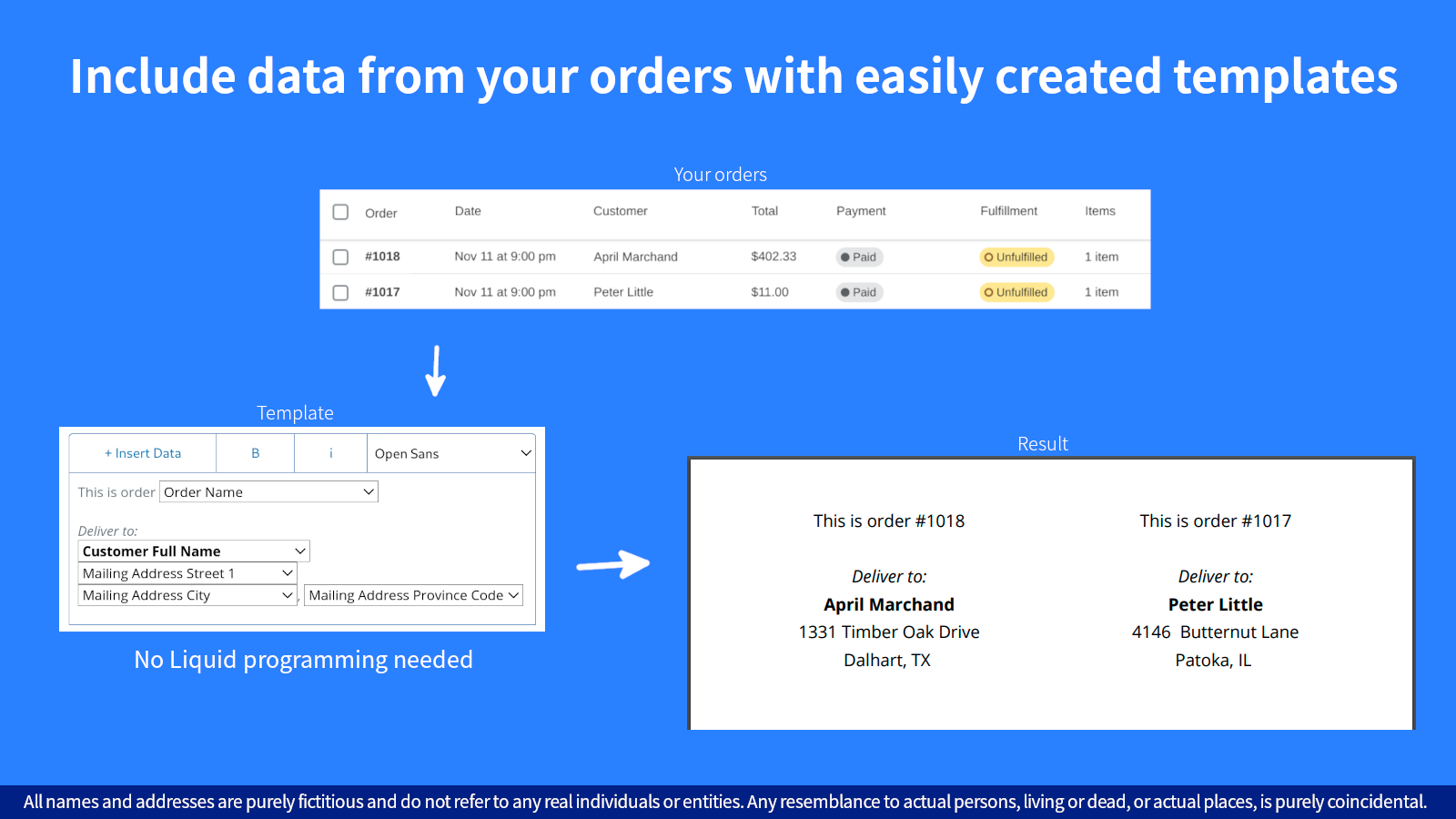 Include data from your orders with easily created templates